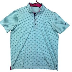 Greyson Polo Mens L Blue Pink Polka Dot Golf Performance Preppy Stretch